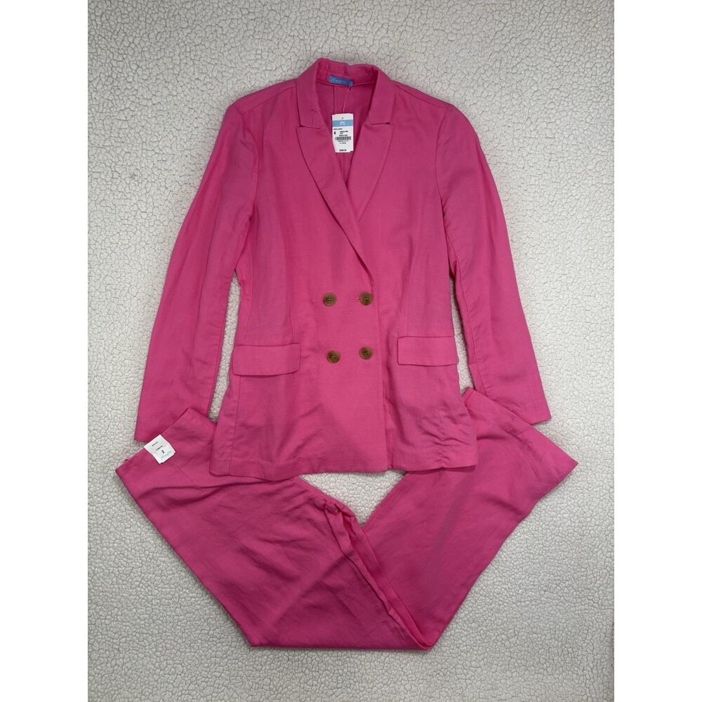 NWT J. McLaughlin Pink Linen Blend Suit Set Vesta Jacket Carter Pant Womens 2/4